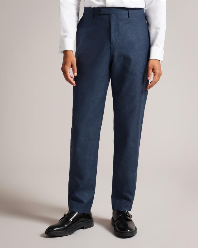 Pantalon Ted Baker Regular Fit Linen Blend Bleu Marine Homme | ZER-83711542